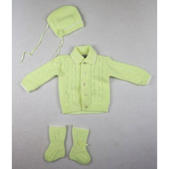 INFANT GIRLS YELLOW CARDIGAN SWEATER  BONNET SOCKS SET - CRADLEKNIT - Picture 1 of 9